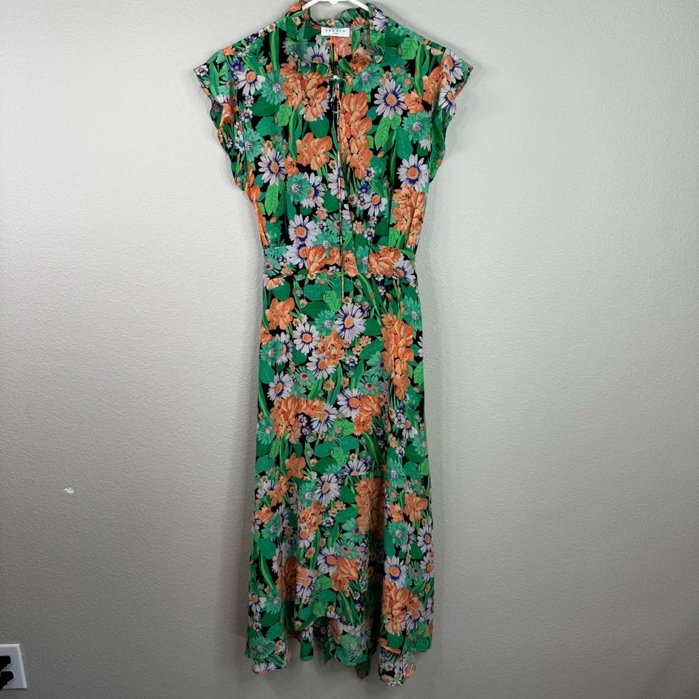 Sandro Paris Maline Silk Dress Size 2 Floral MIDI XS Wedding Guest - Picture 4 of 14
